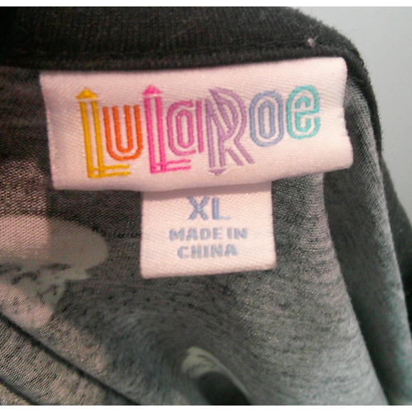 LuLaRoe V-Neck Black Short Sleeve Shirt with white skulls. Women's XL - Picture 5 of 7